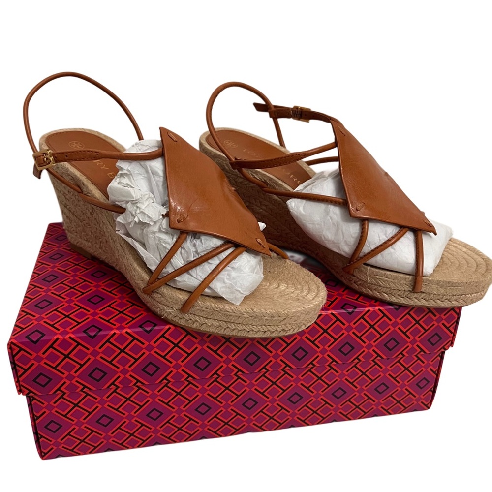 TORY BURCH  Diamond Patch Espadrille Wedge Sandals Size 7